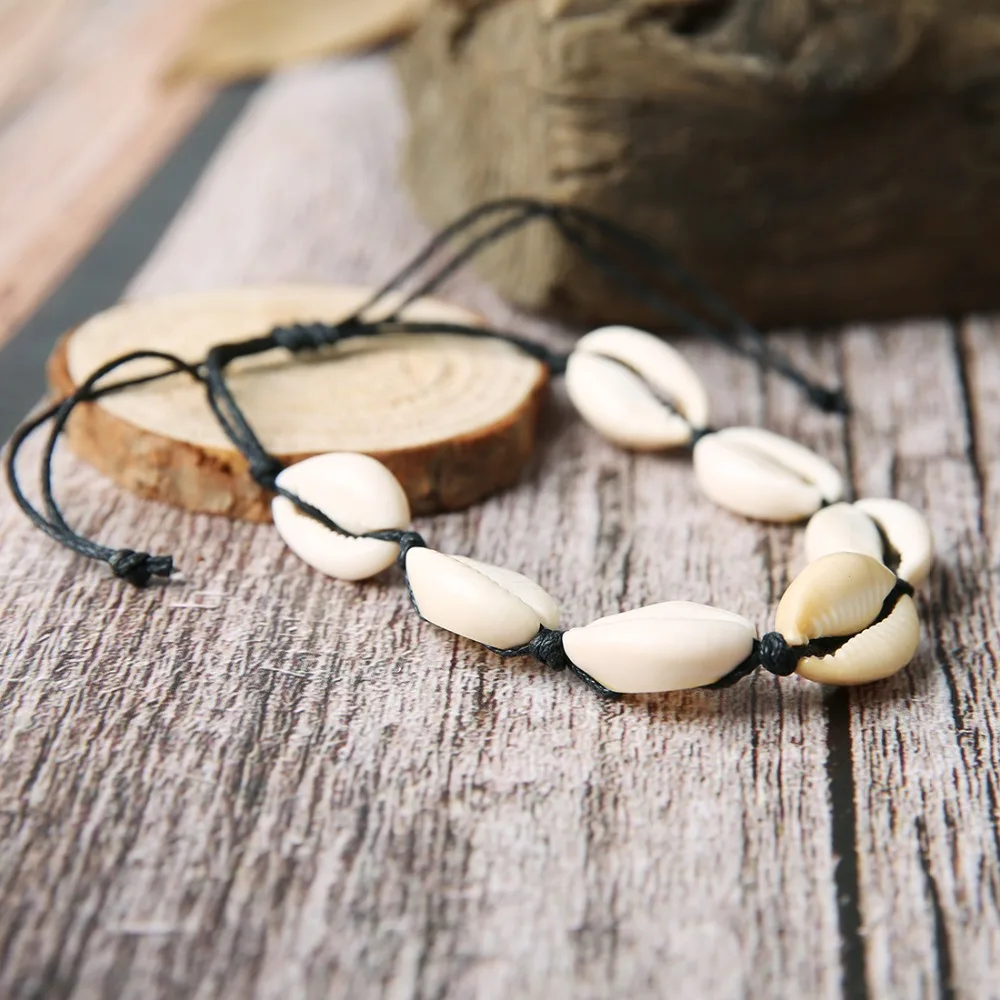 Sauvoo Boho Natural Shells Charm Bracelets for Women Handmade Seashell Hand Knit Hawaii Beach Rope Bracelet &amp Bangle | Украшения и