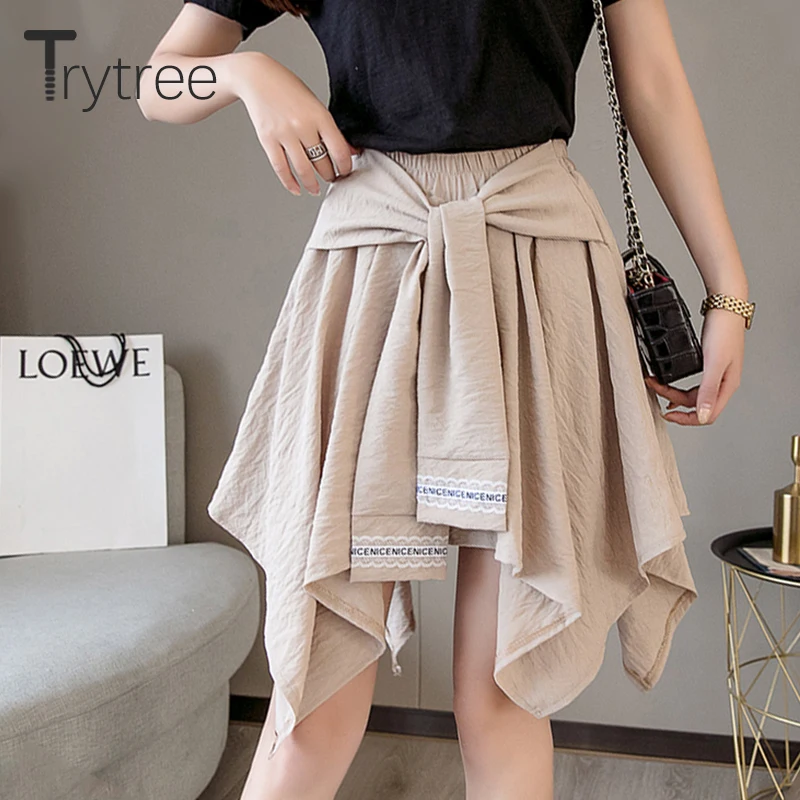 Trytree Летняя Повседневная игривая эластичная талия выше колена Женская юбка