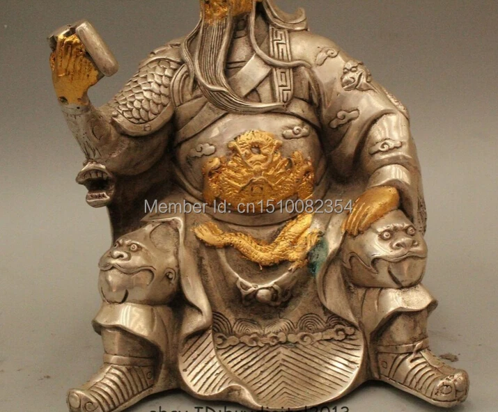 7 дюймовая Китайская народная Серебряная Статуэтка книжка Гуань Гонг Юй Воин