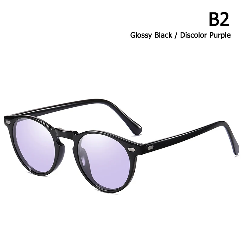 JackJad Fashion TR90 Frame Polarized Round Style Sunglasses Rivet Discolor Lens Brand Design Sun Glasses Oculos De Sol A576 - Цвет линз: B2 Discolor Purple