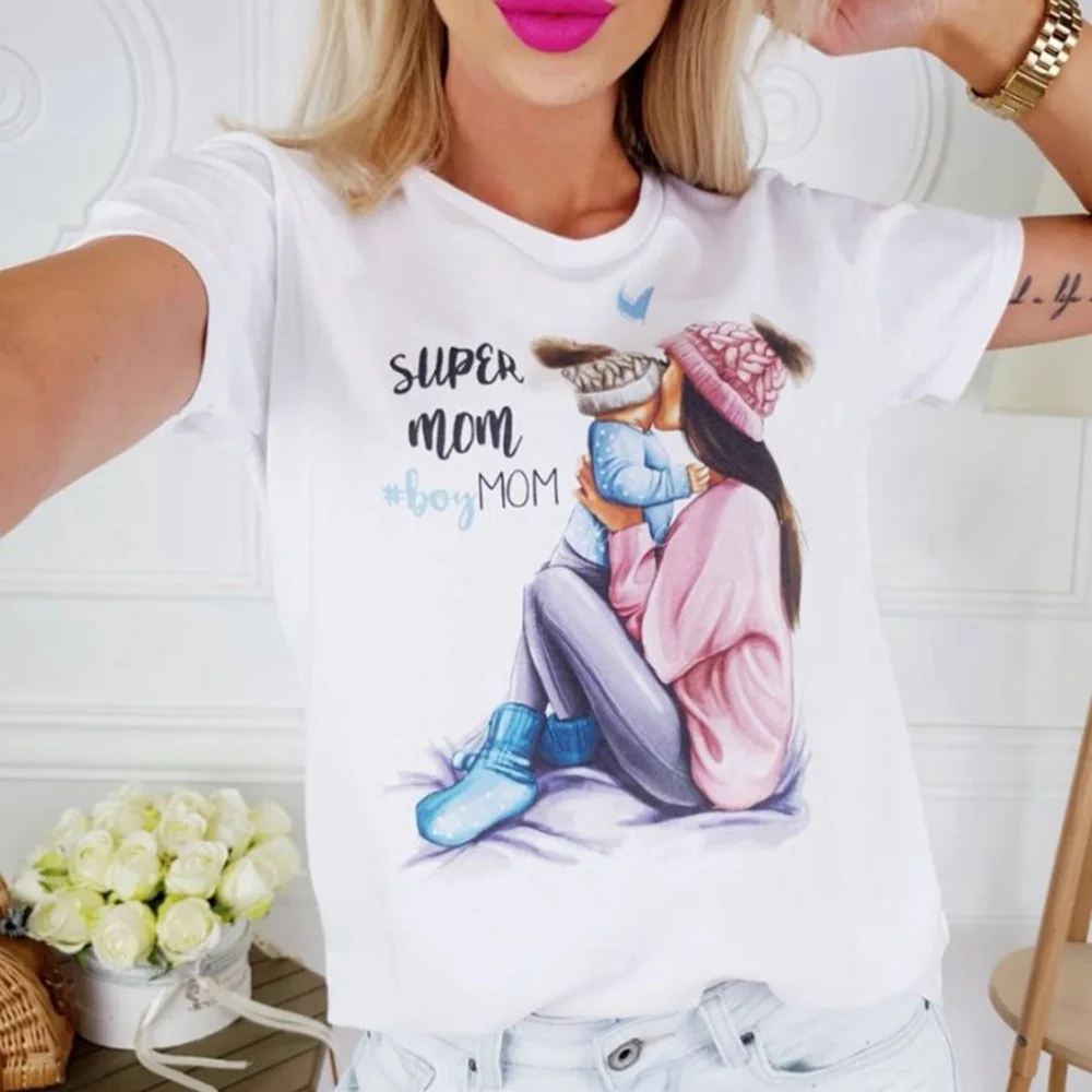 Летняя Сексуальная белая футболка с надписью SUPERMOM для мальчиков футболки