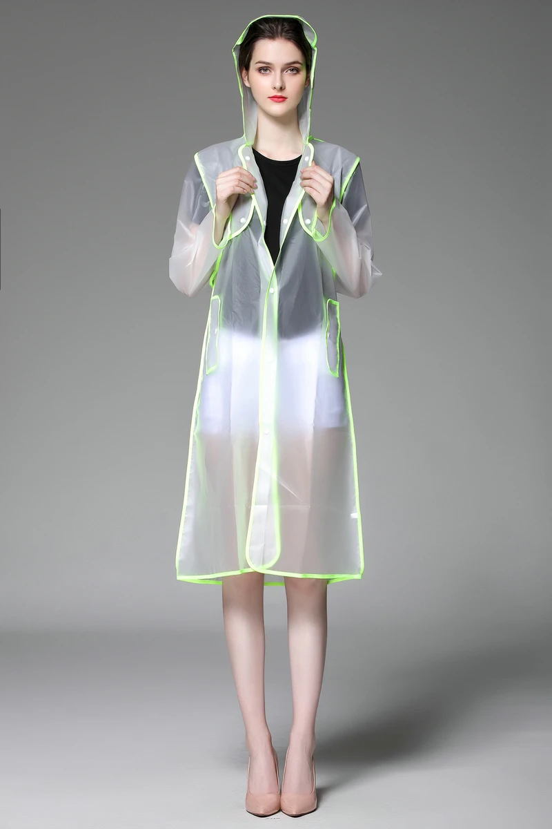 2019 модный прозрачный дождевик из ЭВА Длинная женская водонепроницаемая куртка