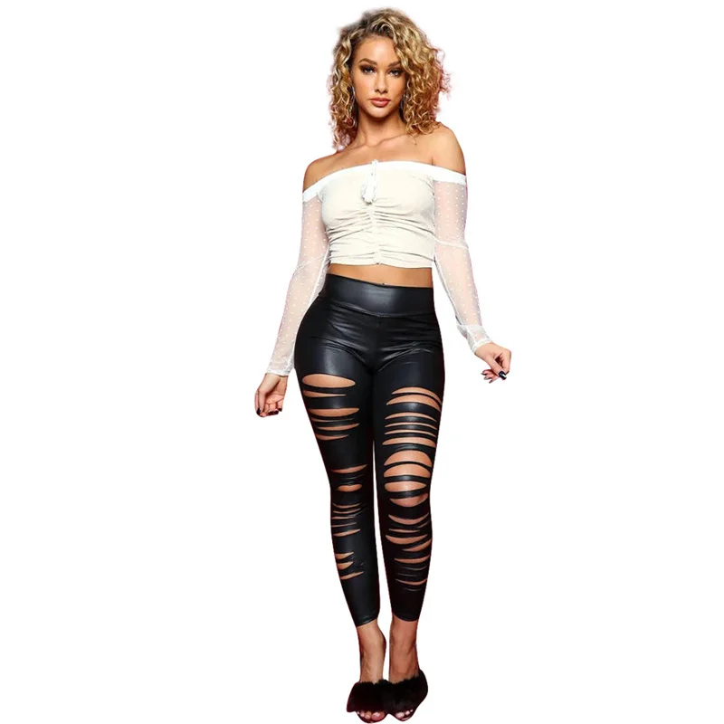2018 fashion Women Elastic Black Trousers Female PU Leather Pants High Waist Spring Sexy Slim Club Pencil | Женская одежда
