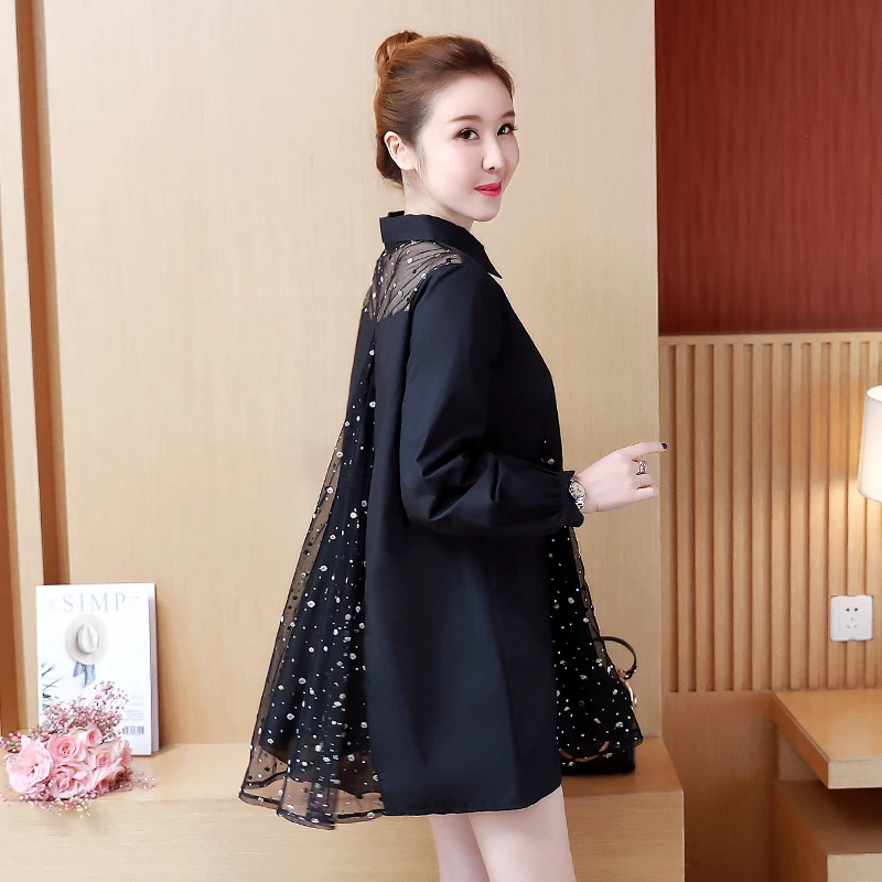 YICIYA, плюс размер, рубашка, блузка, топ, XXXL, 4xl, 5xl, женские блузки, черный, длинный рукав, сетка, прошитая, зима, весна, элегантная одежда