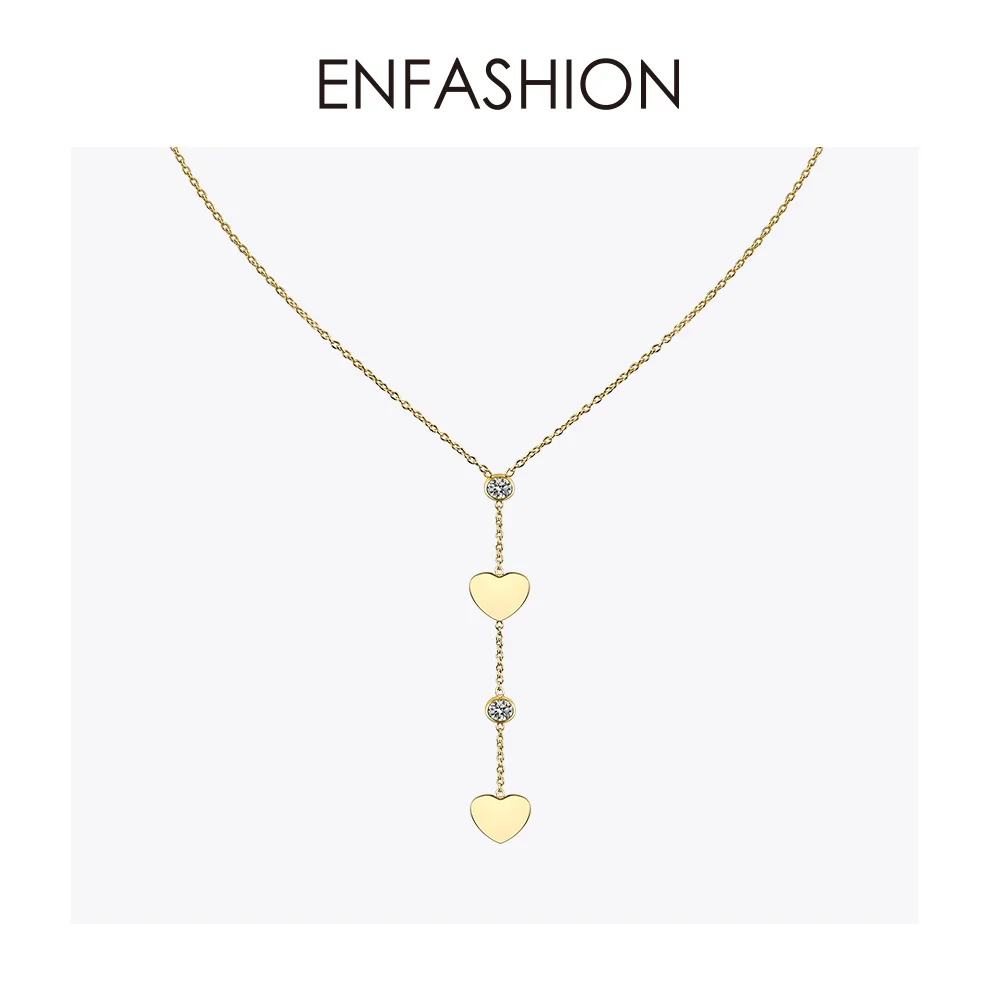 Enfashion ожерелье-чокер с кристаллами в форме сердца для женщин, золотая цепочка в богемном стиле, ожерелье из нержавеющей стали, праздничные ювелирные изделия, ожерелье P3001 - Окраска металла: Yellow gold color