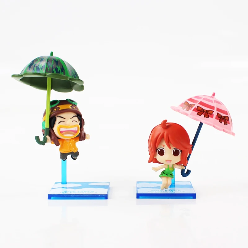 5 7 см 10 шт./лот Luffy Sanji Zoro Nami Robin Usopp Brook Franky с зонтиком Мультяшные мини Экшн фигурки