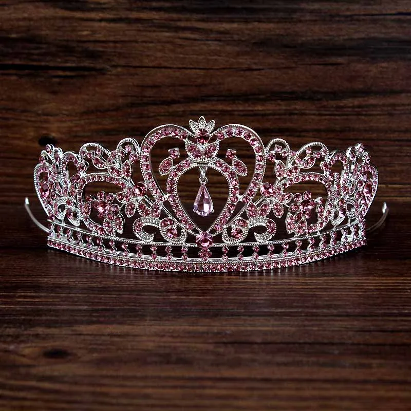 pink crown tiara Розовое золото, украшения для волос, розовый кристалл, свадебная богиня, корона, жемчуг, цветок, стразы, свадебная тиара, повязка на голову для женщин, свадебное торжество - Окраска металла: pink crown tiara