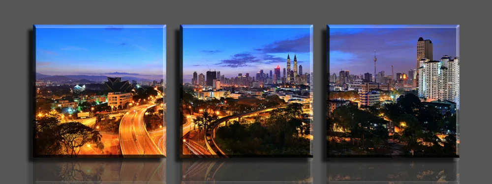 2017 Картина Маслом Cuadros Город Ночью 3 Панелей/комплект Hd Печать холст Живопись