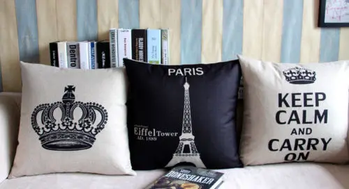 Черный белый цвет Цитата Корона Эйфелева Подушка с башней крышка стола льняные