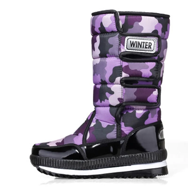 Purple camouflage Уличные теплые водонепроницаемые зимние сапоги; женская обувь на платформе с толстым плюшем; нескользящие высокие сапоги; зимняя обувь для походов, походов, лыж, путешествий, спорта - Color: Purple camouflage