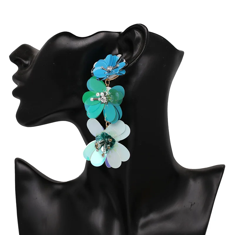 2018 Fashion Colorful Sequins Flower Drop Earrings For Women Statement Floral Long Dangle Bohemian Jewelry Accessories | Украшения и