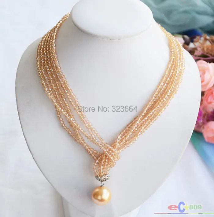 

Ожерелье с жемчужным кулоном, 3 ряда, 40 дюймов, граненый кристалл, 16 мм