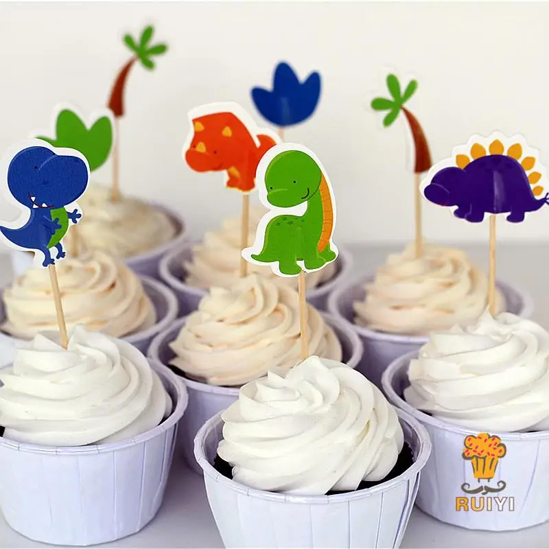 24 шт. динозавров торт топперы капкейки выбирает Чехлы динозавр вечерние детский