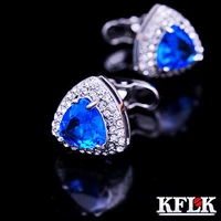 kflk luxury 2020 shirt cufflink for mens brand cuff button crystal wedding cuff link high quality blue abotoadura jewelry