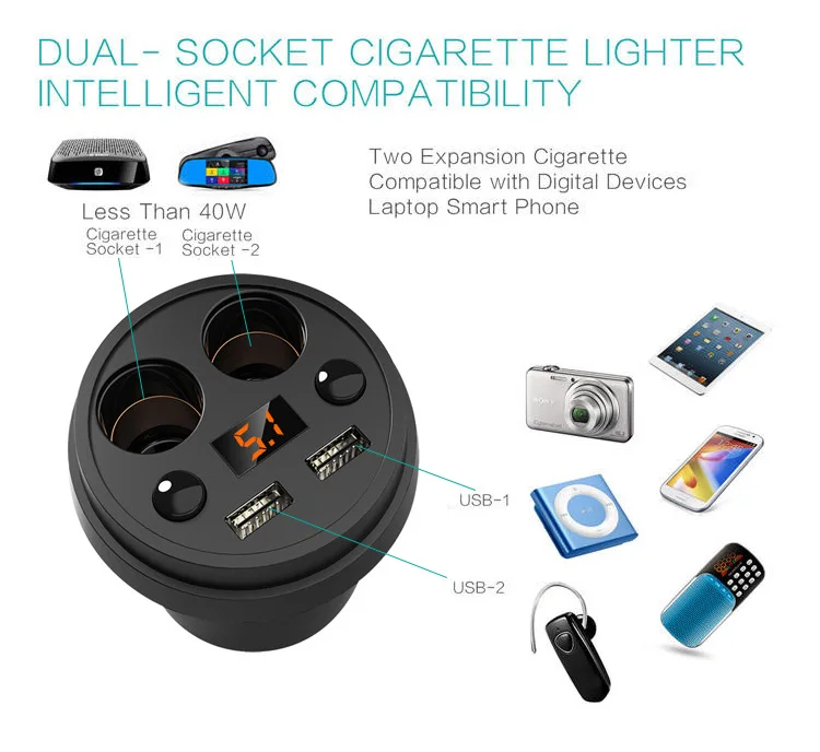 Чашка автомобильное зарядное устройство 2 USB-Multi функция телефон прикуриватели