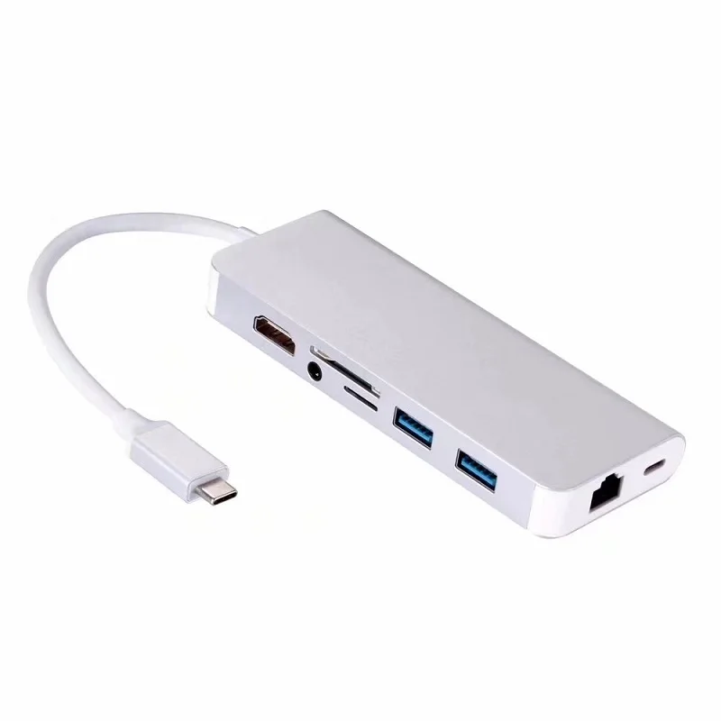 TYPE C 8 в 1 адаптер HDMI + RJ45 USB USB3.0 * 2 SD TF аудио компактный и умный делает вашу цифровую