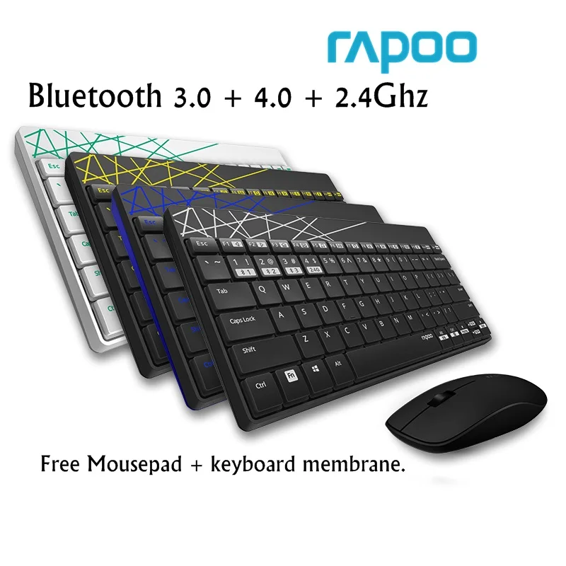 Rapoo 8000M мульти режим 2 4G + Bluetooth портативная беспроводная клавиатура и мышь набор