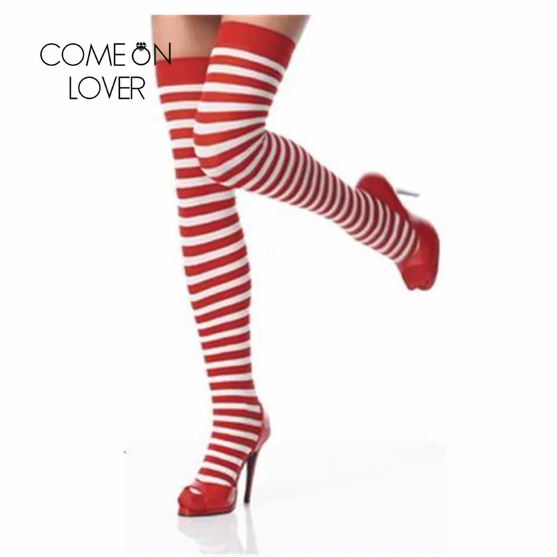 Comeonlover/Гольфы выше колена, высокие хлопковые чулки, Прямая поставка, зимние женские рождественские полосатые сексуальные чулки SI9001