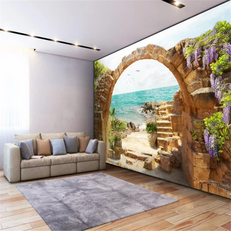 Пользовательские 3d обои beibehang садовый камень архью морской пейзаж фон для
