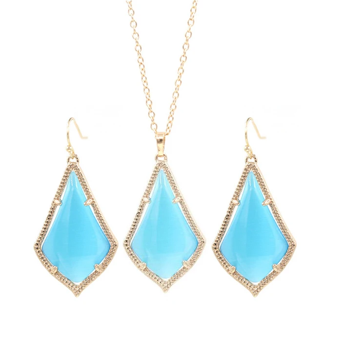 Gold Sky Blue Set Года. Ожерелье с подвеской в виде капель воды и кошачьего глаза. Женский модный ювелирный набор - Окраска металла: Gold Sky Blue Set