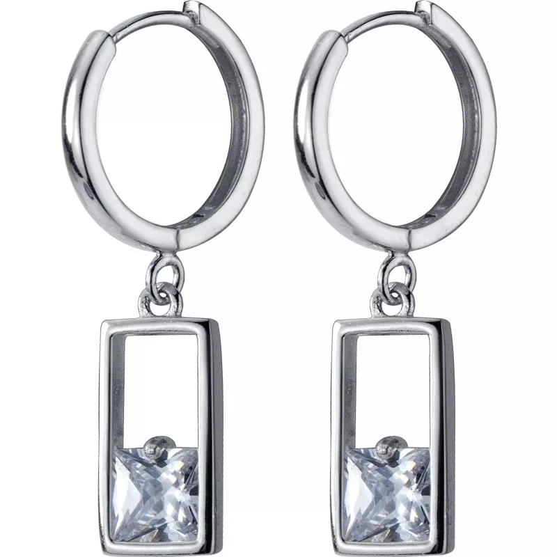 Серьги из стерлингового серебра S925, изящные, минималистичные, циркониевые, прямоугольные, Короткие серьги, свежие, сладкие, дикие, для девушек, серебряные серьги, ювелирные изделия