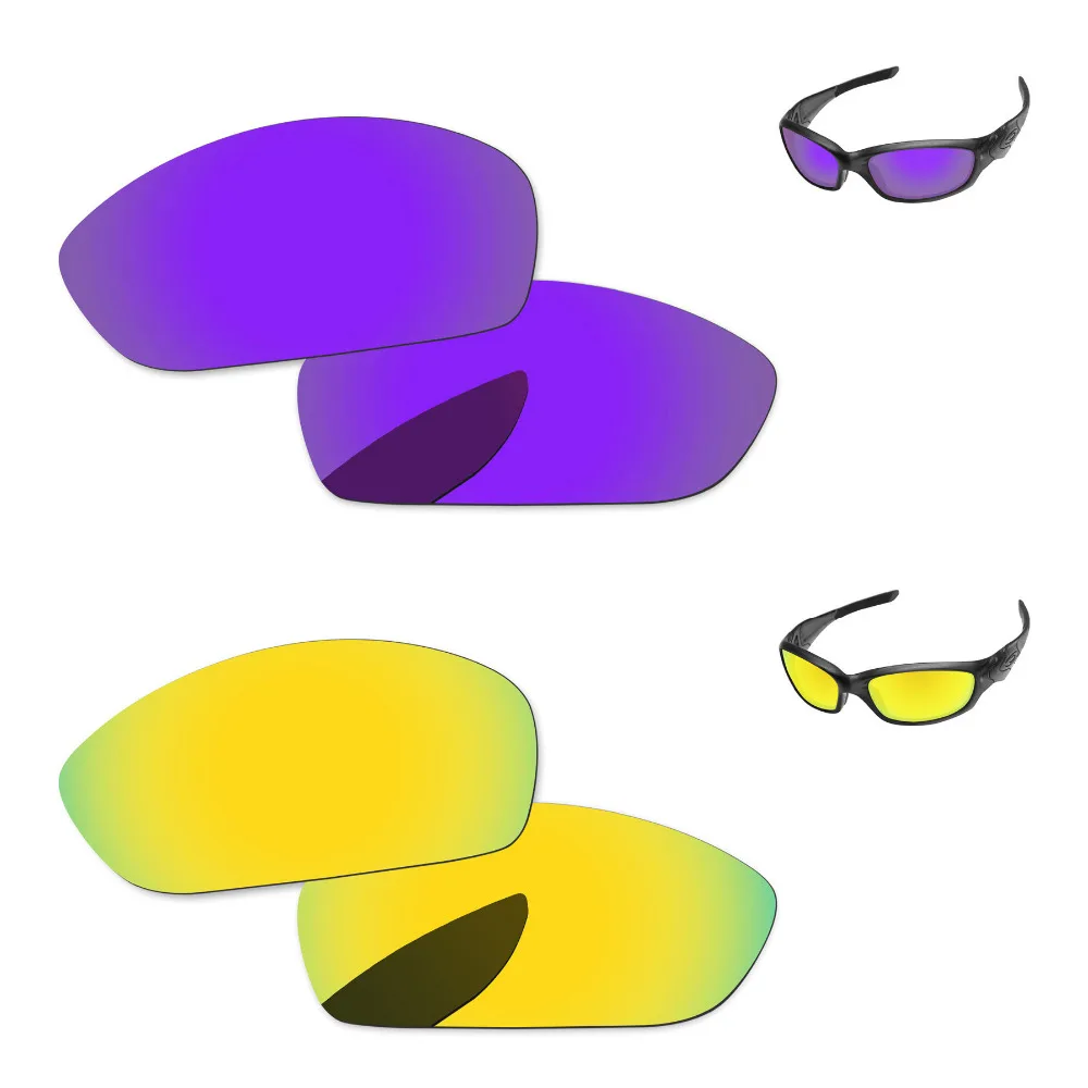 

Золотистые и фиолетовые 2 пары зеркальные поляризованные Сменные линзы для прямой куртки 2007 солнцезащитные очки оправа 100% UVA & UVB защита