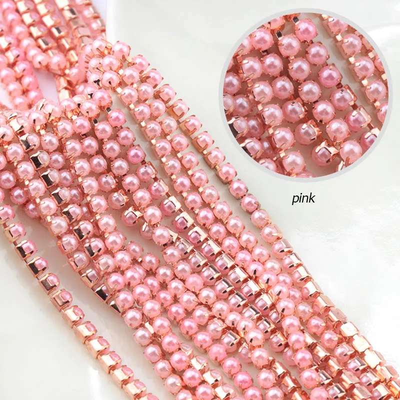 gold rose base pink ABS красочный Жемчуг с коготь цепи Медь золото роза база чашки SS6/2 мм жемчужная цепь швейная одежда diy ремесло одежда аксессуары - Цвет: gold rose base pink