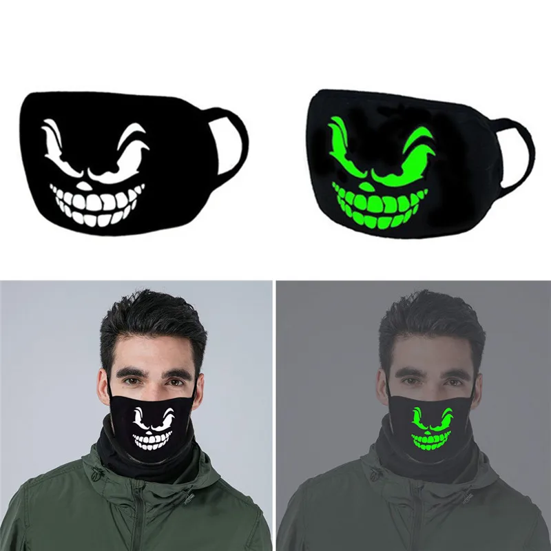 Хэллоуин косплей светящиеся черепа рот маски черный хлопок страшная Пылезащитная маска против пыли маска для лица страшная маска с зубами