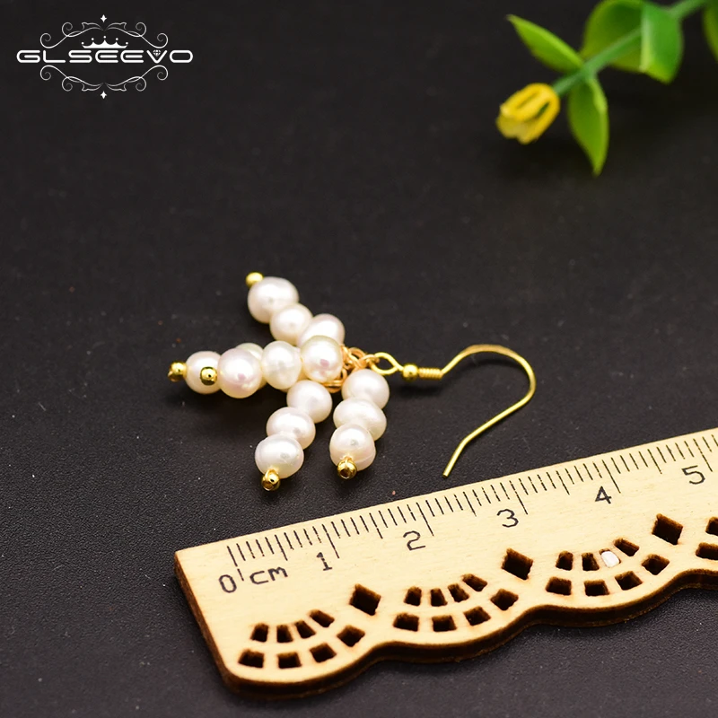 

GLSEEVO Original Design Natural Fresh Water White Pearl Drop Earrings For Women Girl Wedding Birthday Pendientes Mujer GE0717