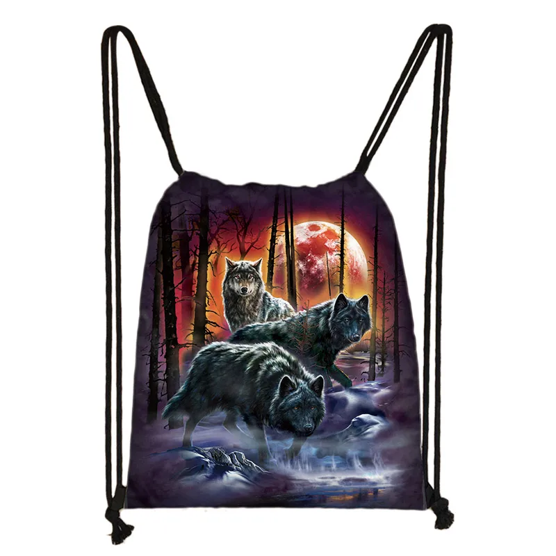 SKD-L09 Крутой Воющий волк печати drawstring сумка для женщин и мужчин сумки для хранения для путешествий softback холщовый рюкзак - Цвет: SKD-L09