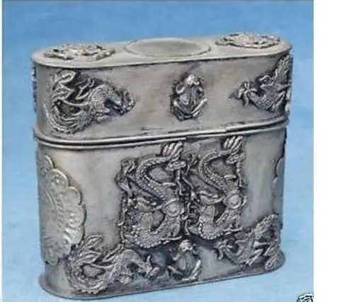 Китайский Старый Тибет серебряный портсигар коробка дракона|cigarette box