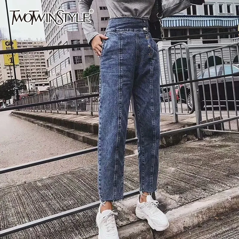 Джинсы TWOTWINSTYLE женские на молнии с высокой талией|Прямые джинсы| |