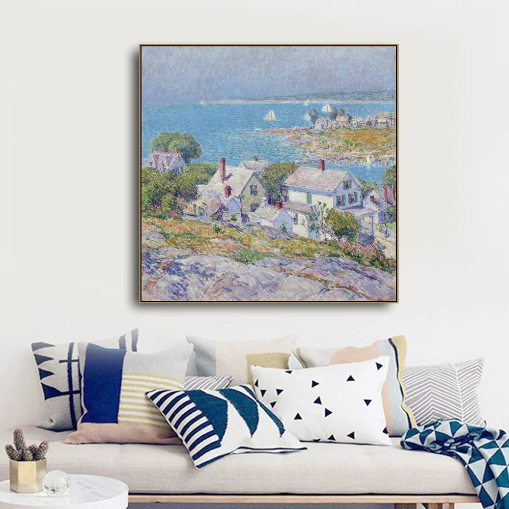 

New England Headlands by Hassam Canvas Painting & Calligraphy Decor Pictures Posters For House Living Room Bedroom Home Wall Art