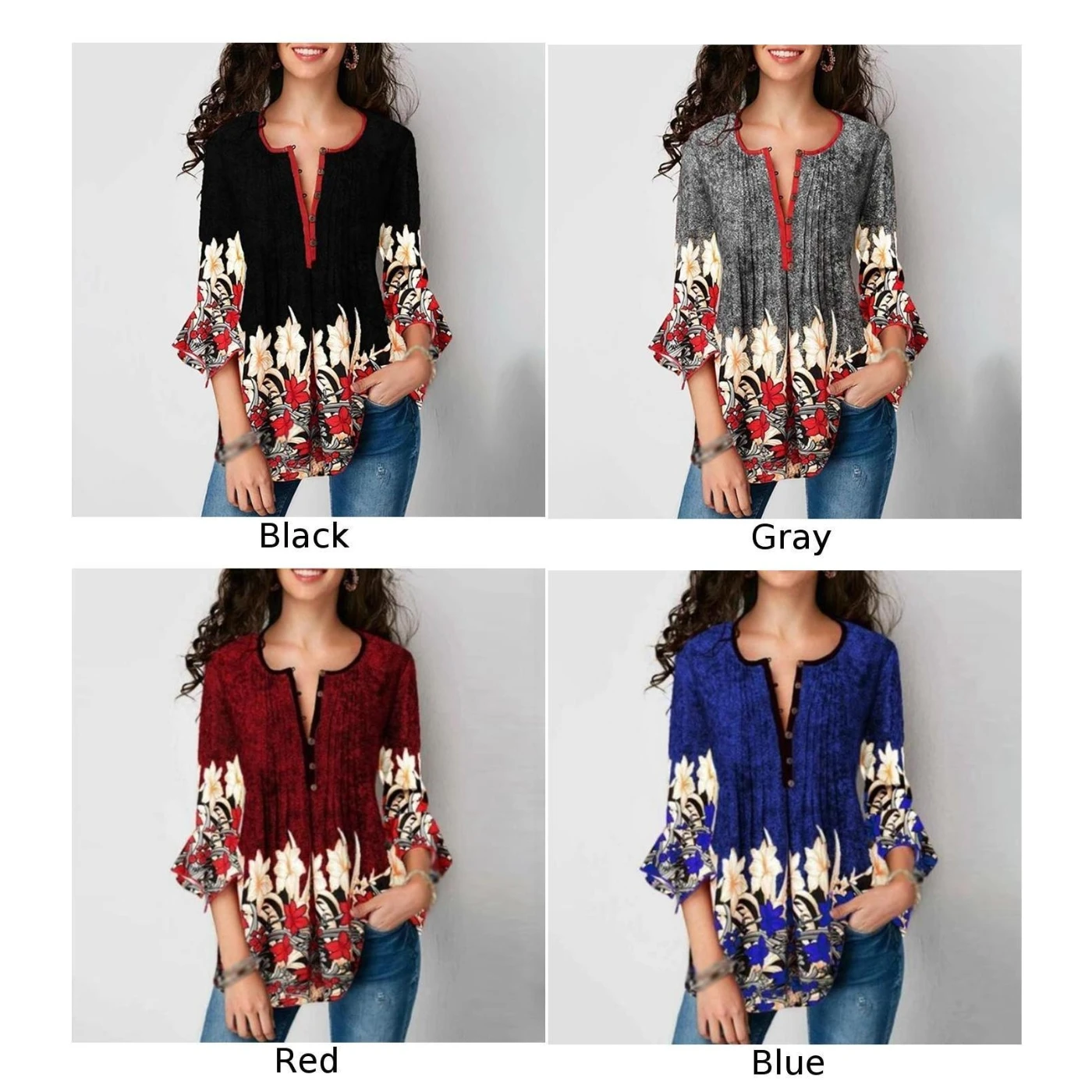 Женские топы для женщин блуза летние пуговицы стильные 3/4 рукава Одежда