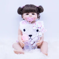 brown hair dolls baby reborn silicone doll 22 inches realistic vinyl bath toy clothing model props toys for children bebe gift