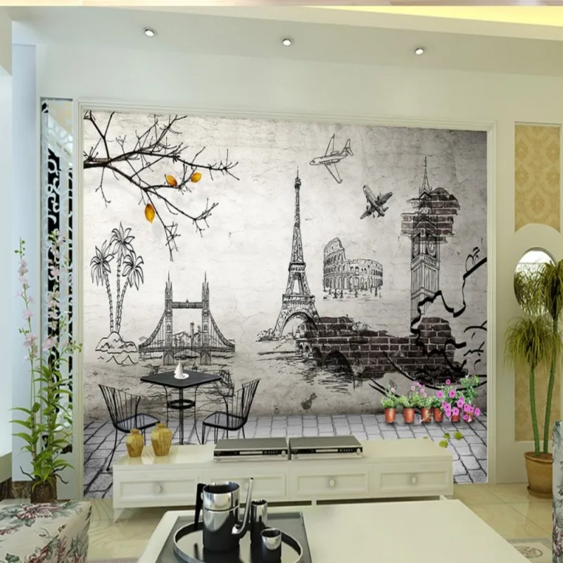 Прямая поставка белые и черные обои ручная роспись минималистическая настенная