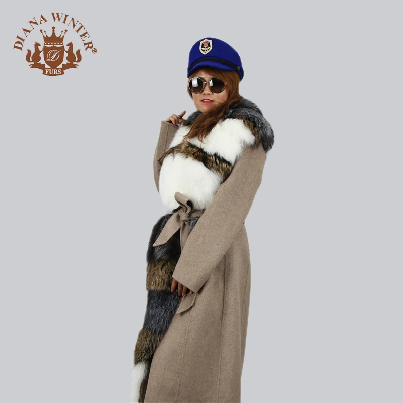 Женское кожаное пальто из лисьего меха шерстяное модное кашемировое модный