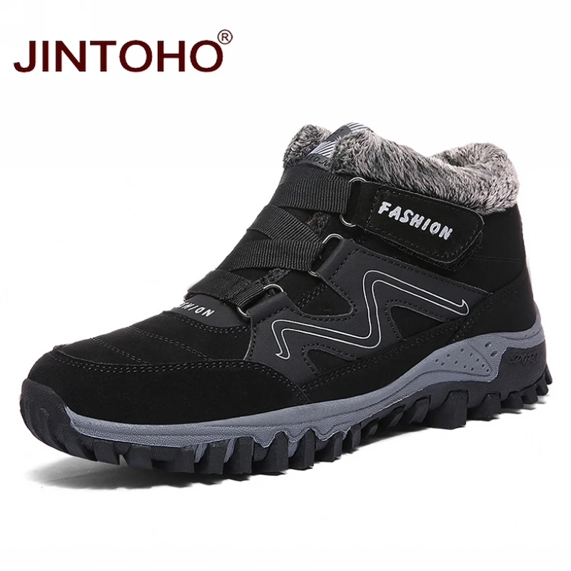 men black JINTOHO/Высококачественная теплая зимняя обувь; модные зимние ботинки; брендовые резиновые ботильоны для мужчин; повседневные зимние ботинки; мужские ботинки - Цвет: men black