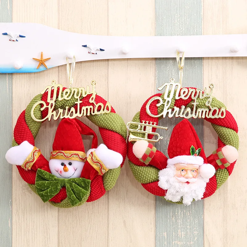 1pc Christmas Ornament Wreaths Plush knitting Santa Clause Snowman Window Door Hanging Garland Xmas pendant Home Decor | Дом и сад