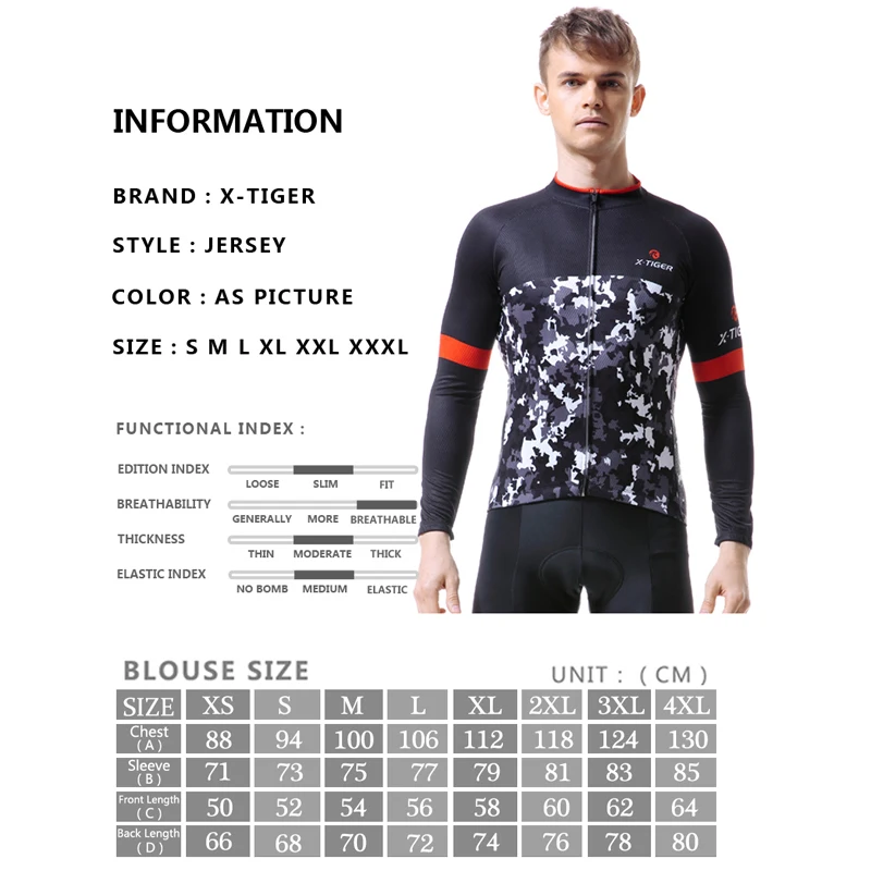 Футболка с длинным рукавом X Tiger трикотажная одежда для езды на велосипеде