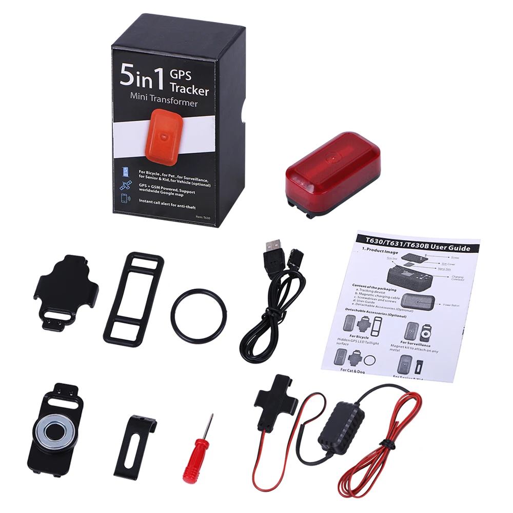 

Mini GPS Tracker 5 in 1 For Vehicle Car Bicycle Pet Kids Real Time Tracking Waterproof Free Web APP Tracking GSM Locator T630B