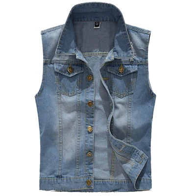 Light Blue Приталенная ковбойская Мужская куртка, рваный джинсовый жилет, мужская куртка без рукавов, повседневный жилет, Мужская джинсовая куртка 5XL - Цвет: Light Blue