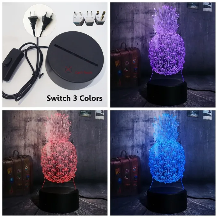 Switch one 3 Color Новинка; Роскошная 3D ананас светодиодный Ночной светильник 7 цветов изменить домашний декор для малышей и детей постарше, футболка спальный настольная лампа фестиваль подарки - Испускаемый цвет: Switch one 3 Color