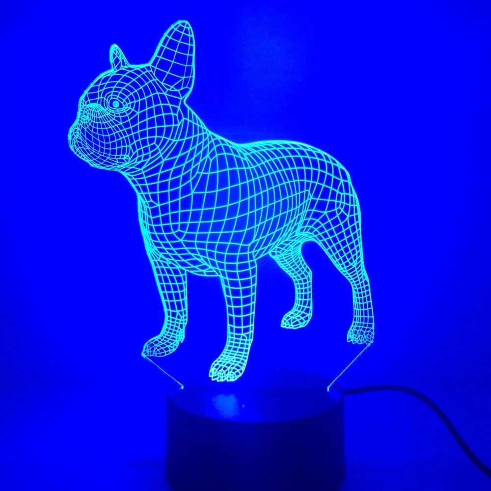 Французская собака 7 цветов лампа 3D Визуальный светодиодный ночник для детей