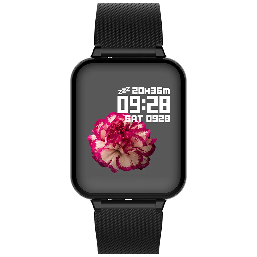 Black texture strap Умный Браслет B57, Смарт-часы, пульсометр, кровяное давление, уровень кислорода в крови, водонепроницаемый цветной экран, сообщение, пуш-ап - Цвет: Black texture strap