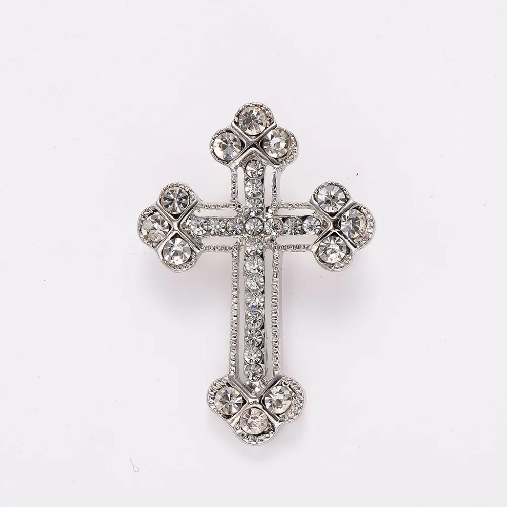 Брошь унисекс MZC блестящая с большим крестом и кристаллом белая винтажная