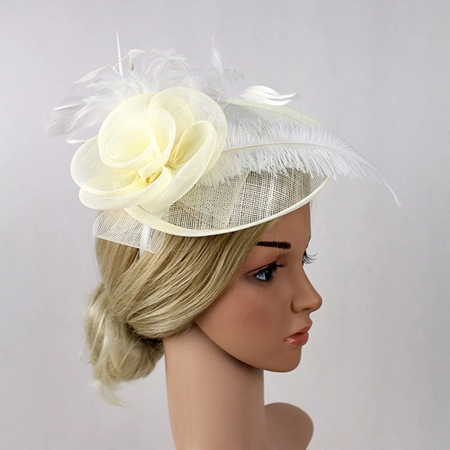 

Сетчатая вуаль с цветком из газовой ткани и перьями для девочек, шляпа, головной убор для коктейвечерние, головной убор заколка для волос