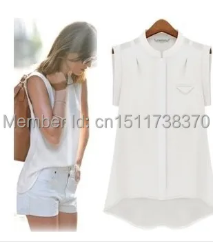 2014 new fashion chiffon blouse women's summer shirt unique design tops white blue orange CS9086 |