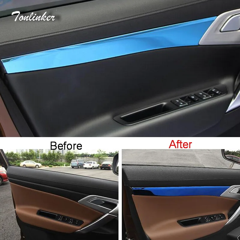 

Tonlinker Cover stickers For Geely Atlas 2016-18 Car Styling 4 PCS Stainless steel under door Windows decoration covers sticker