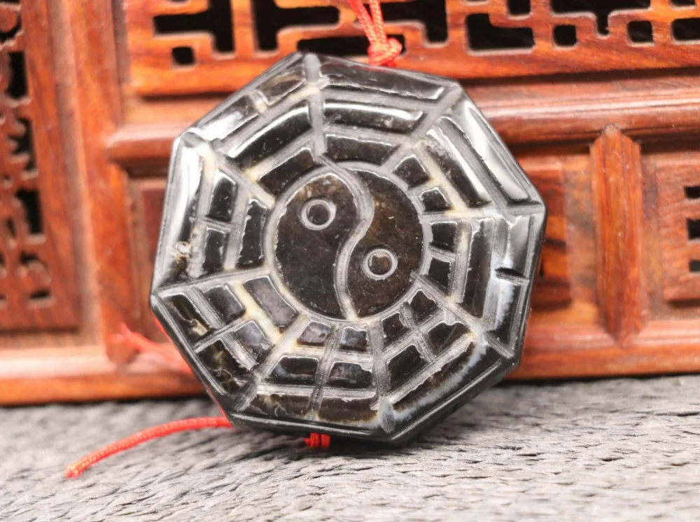 Тибетский оникс Yin Yang Bagua кулон с драгоценным камнем резьба по сокровищам LKbrother